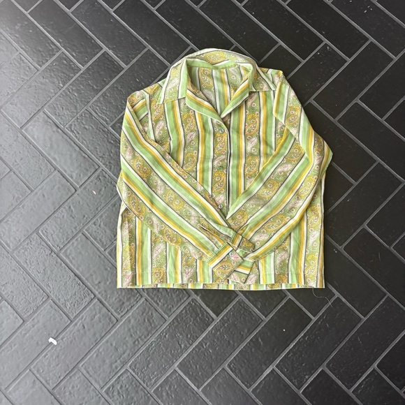 🌼 Vintage 70s Paisley Stripe Blouse | Mod Boho Vibes | No Tag - Picture 2 of 4